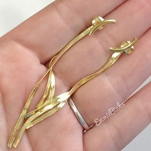 New Small 14KGP Curved Bar Herringbone Dangle Strands/ Arc Chain Tassel Earrings